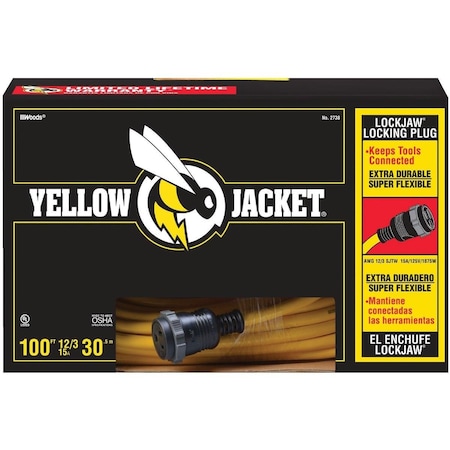 Yellow Jacket Locking Extension Cord, 12 AWG, 12/3, 100 ft 2738